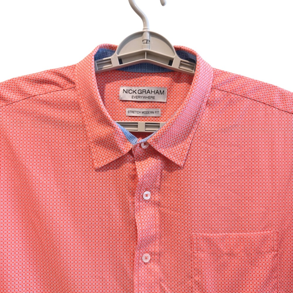 Nick Graham Everywhere Mens 2XL Coral Geometric Print Stretch Modern Fit Shirt
